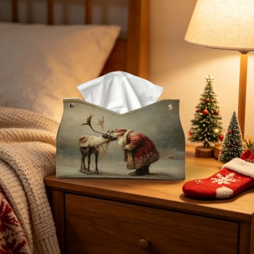 UTELKA Santa Deer Tissue Box Cover Rectangle, Winter Holder 9.8x6x7