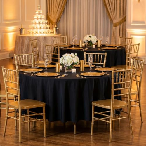 Pepmily 12 Pack Black 90 Inch Round Tablecloth for 36-72 Inch Tables, Elegant & Reusable