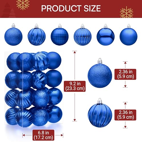 Joiedomi Blue 24 Pcs Christmas Ball Ornaments Set 2.36" Shatterproof Decorations