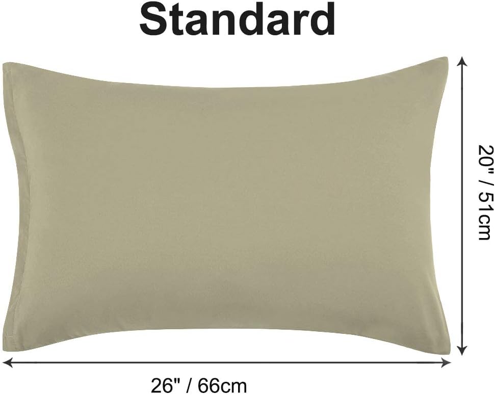 PiccoCasa Zippered Pillowcases - Soft 100% Brushed Microfiber Polyester | Set of 2 Standard (20"x26") Khaki