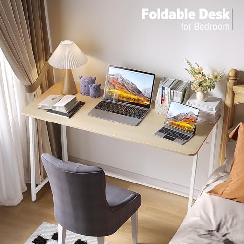 Extra Large Folding Computer Desk 47.2 x 19.6 Inches Oak Finish for Small Spaces