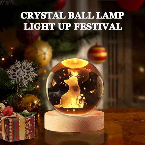 Cat Gifts, 2.4In Cute Crystal Cats Ball Lamp with Wooden Base, Gifts Ideas for Cat Lover, Girlfriend Mom Girl-Christmas, Birthday, Mothers Day, Decor for Home