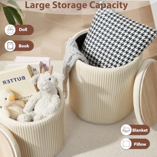 Beige Royal Windsor Round Storage Ottoman Set of 2 - Vanity & Footrest