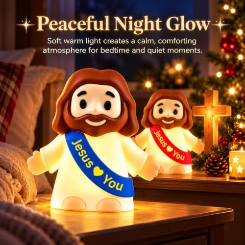 Jesus Night Light for Kids - Blue 2 Pack, Touch-Control, Portable Faith Lamp