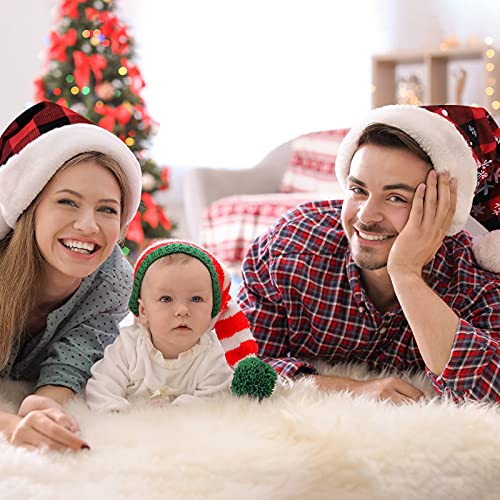 MCEAST 4 Pack Red Black Plaid Santa Hats - Christmas Party Favors, Winter Hats