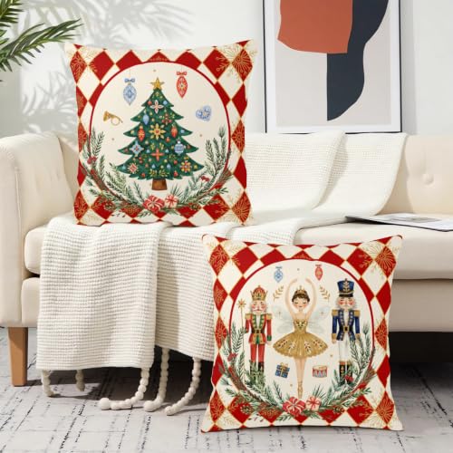 Kwlegh 18x18 Christmas Pillow Covers 2 Pack Nutcracker Diamond Grid