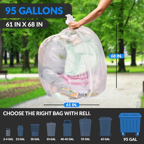 Heavy Duty 95 Gallon Trash Bags with Twist Ties - Made in USA