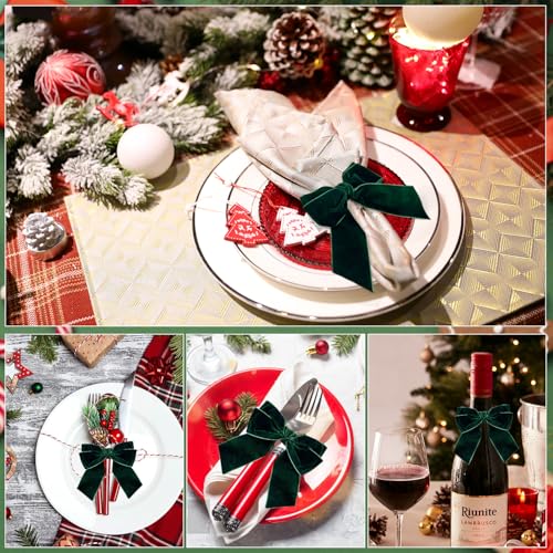 Christmas Napkin Rings Bow Chic Velvet Xmas Buckle Holder Cloth Set