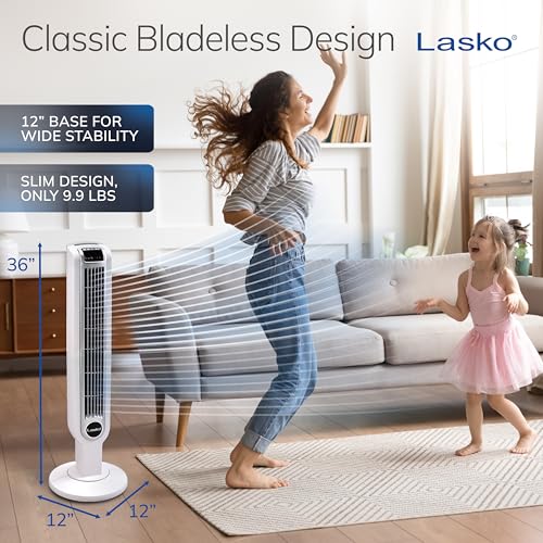 Lasko 36-Inch Oscillating Tower Fan with Remote Control - White