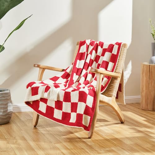 CozeCube Reversible Checkered Knit Throw Blanket 50x60in Christmas Red