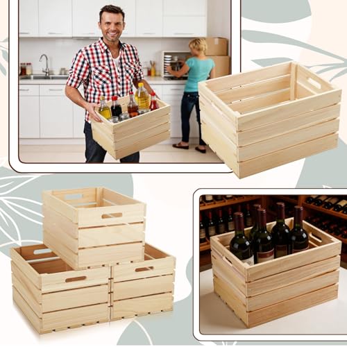 Natural Wood 3 Pack Large Wooden Storage Crates 16 x 12 x 9.5 Inches - Unfinished Rustic Organizer