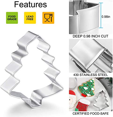 Q-BAKER 6-Piece Christmas Cookie Cutters Set, 4in Gingerbread Man Tree Snowflake Candy Cane Santa Snowman