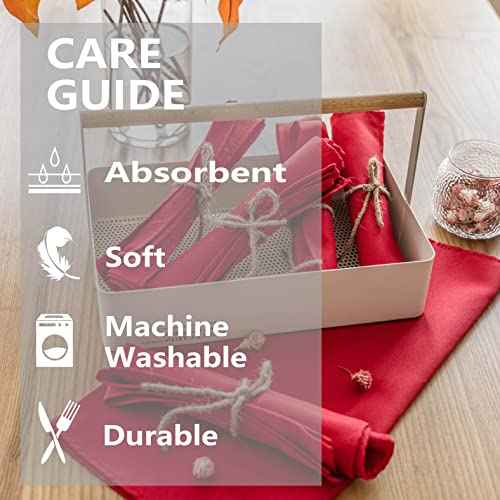 Home Brilliant Red Napkins Cloth Napkins 17 x 17 Inch Solid Washable Polyester Dinner Napkins Set of 12 Great for Weddings Parties Christmas Holiday Dinner, Red