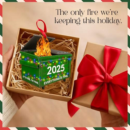 Dumpster Fire Ornament 2025 ? Funny Ornament, Everything is Fine Hanging Decoration, Small Funny Christmas Decor, Hilarious Christmas, Novelty Gag Gift for Friends