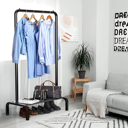 30-Inch Narrow Freestanding Garment Rack with Shelves - Black, Space-Saving Closet Organizer