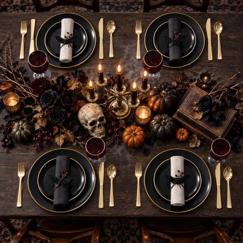Black and Gold Disposable Plates Set - 100 Pcs, Includes 10.25-inch Dinner & 7.5-inch Dessert Plates, Party & Wedding Tableware, Variation of Black and Gold / 100 PCS