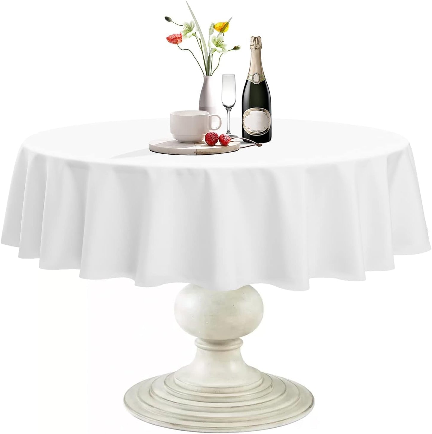 Softalker Round Tablecloth, Waterproof & Stain Resistant Table Cloth Wrinkle Free Fabric 210GSM Polyester Table Cover for Spring/Party/Outdoor - 48 inch,White