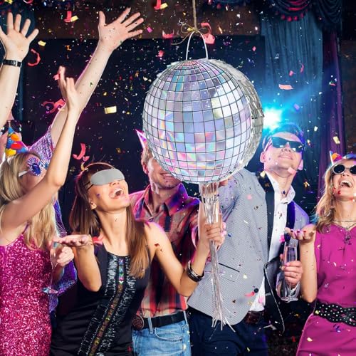 WERNNSAI Disco Party Piñata - Silver Disco Ball Theme Celebration Decor