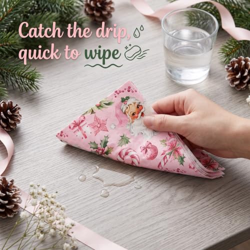 Pink Santa Paper Napkins 80 Sheets Christmas Disposable Party Tableware