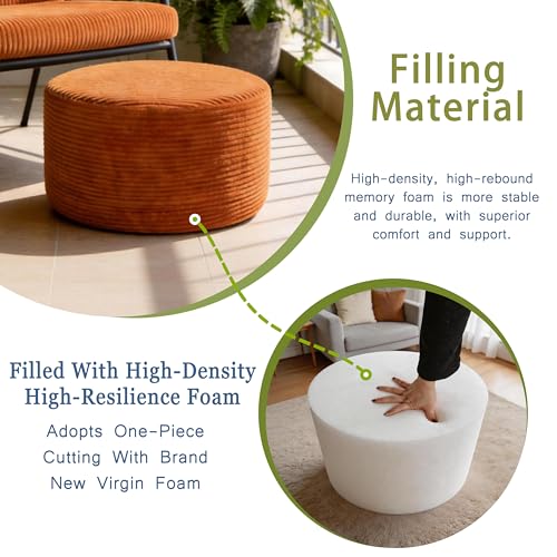 Thgonwid Round Corduroy Ottoman Pouf - Burnt Orange 20x14in Foot Rest Stool