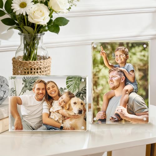 Fisnish 5x7 Acrylic Picture Frame Set of 6 - 20mm Thick Tabletop Display, Includes Variation of 6 Sets