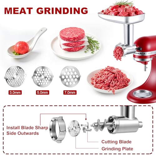 FavorKit Stainless Steel Food Grinder Attachment for KitchenAid Mixers