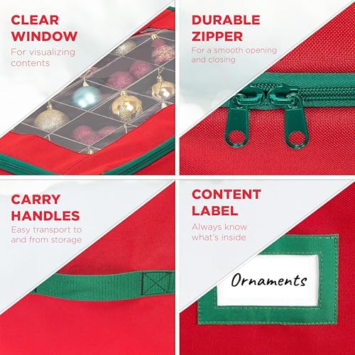 HOLDN’ STORAGE Christmas Ornament Storage Box with Dividers - Fits 48 Ornaments - Red, 48 - Holiday Ornaments