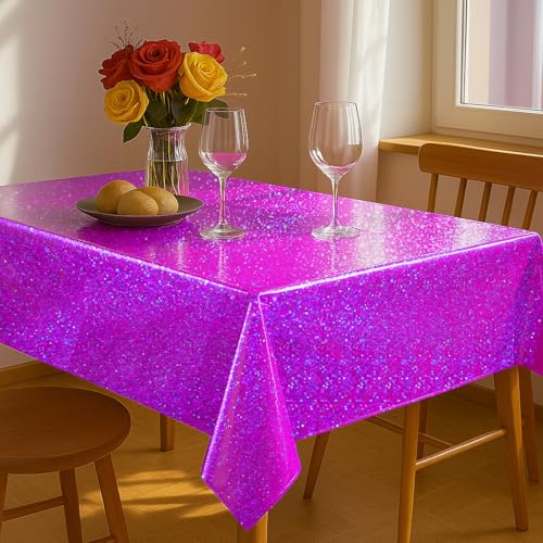 BYOJIA Pink Purple Iridescent Plastic Tablecloth 54x108 Inches, 8 Pack