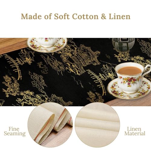DKMQQUL 13x36 Inch Chinese Table Runner - Retro Landscape Ink Print