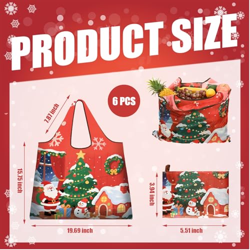 SilTriangle 6-Pack Christmas Reusable Extra Large Grocery Bags Tote