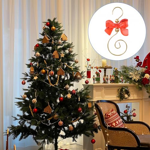INCREWAY 30 Pcs Red Bow Ornament Hooks S-Shaped Hangers - Golden/Gold & Red Bow Set