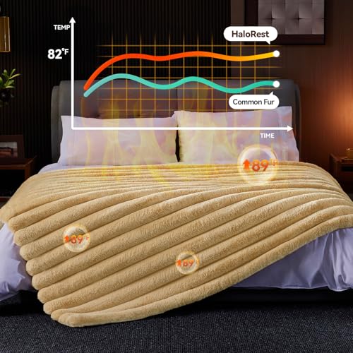 Beige Faux Fur Throw Blanket 80x90 Inches - Thick Plush Warm Cover