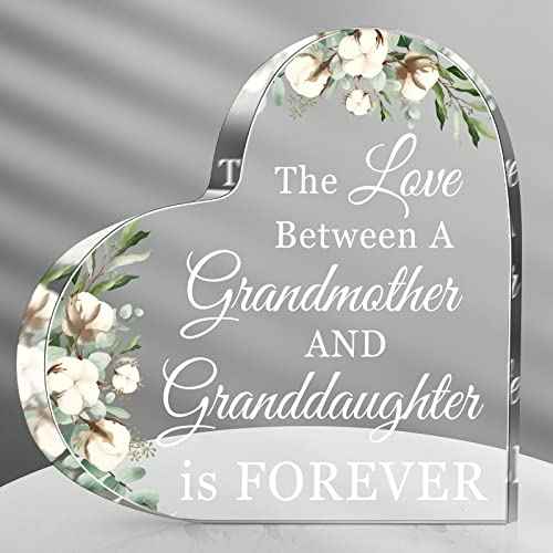 Jetec Grandma Gift Grandma Birthday Gift Acrylic Heart Shape Butterfly Shape Grandmother Sign from Granddaughter Grandson Thoughtful Mother's Day Christmas Ideas(Granddaughter)