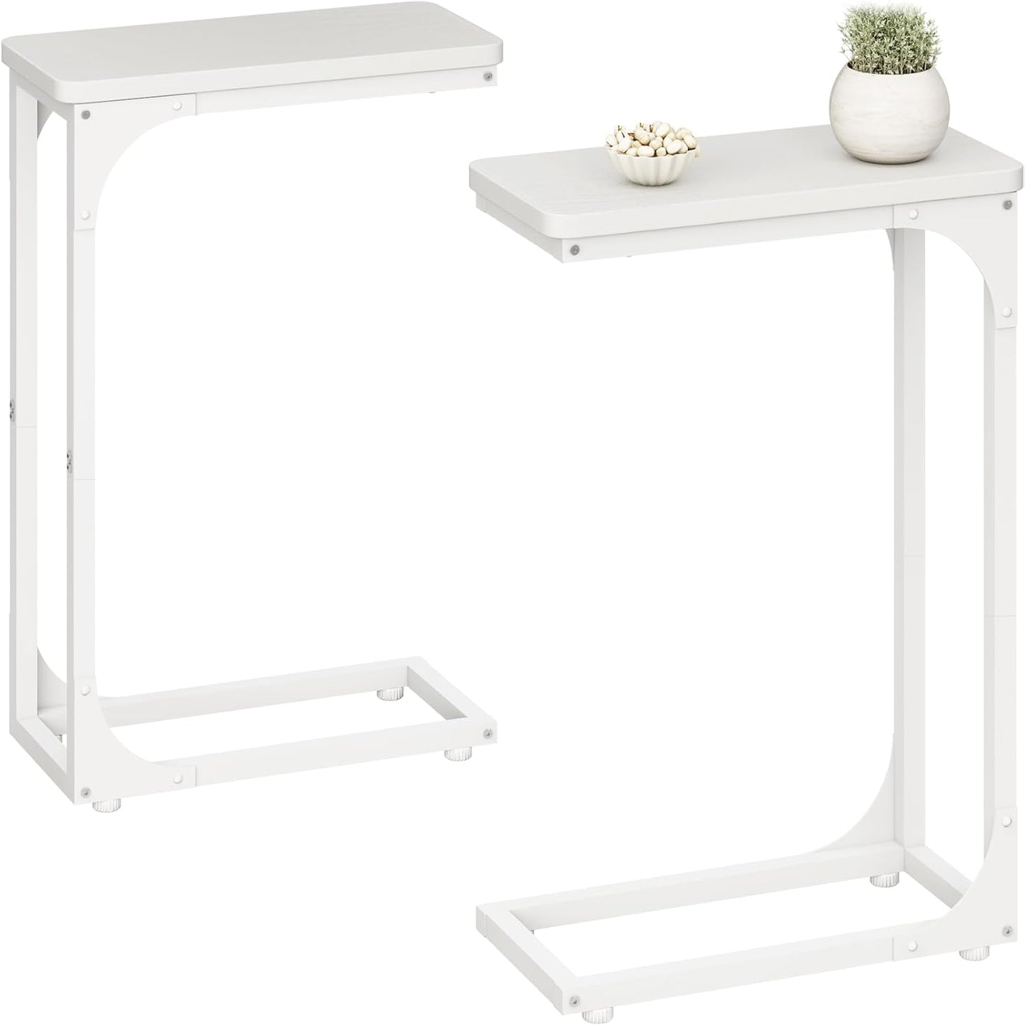 QEEIG Narrow C Shaped Side Table Set of 2 - Slim Modern Couch Tray Tables | White, 7-Inch Width