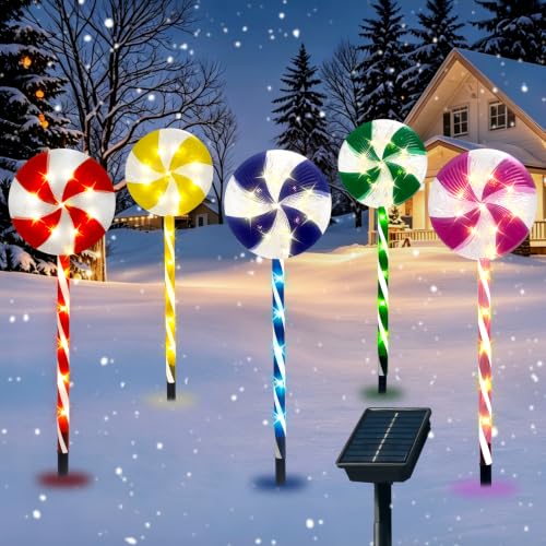SOLRETHM 23-Inch Lollipop Solar Lights 5-Pack | 8 Modes Warm White Pathway Lawn Decor