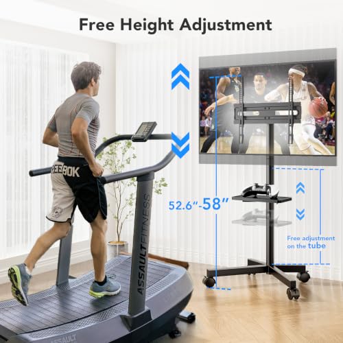 AX WABER 23-60 Inch Mobile TV Stand with Rectangular Bracket & Shelf, Adjustable Height & Lockable Wheels