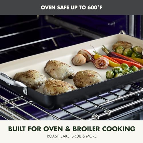 GreenPan 18x11 Inch Ceramic Nonstick Double Burner Griddle Pan, Black - Model Variation