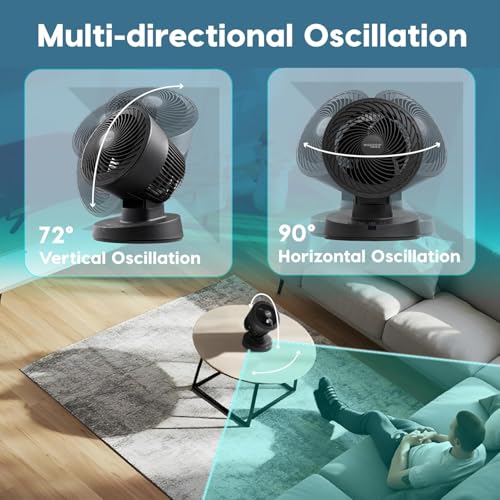 Black Air Circulator Fan with Remote, 3 Speed Settings, Oscillation, Compact Design
