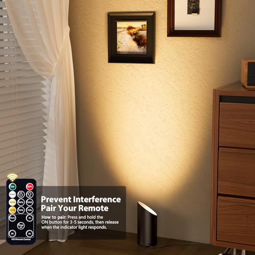 Brightown 2 Pack Black Indoor Uplights with Remote & Timer - Modern Floor Can Lights