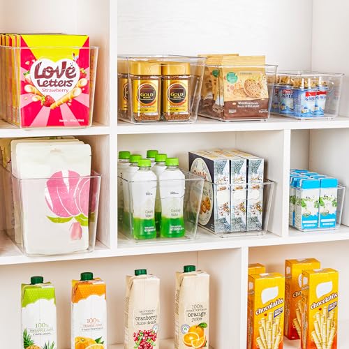 YIHONG 10 Pack XL Clear Storage Bins with Handles - 13"L x 7.4"W x 7"H Pantry Organizer