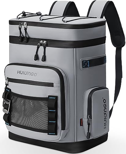 Gray Waterproof Insulated Cooler Backpack 30L for 48 Cans - Hulongo