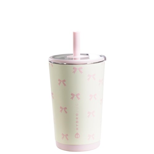 HydroJug Everyday Tumbler 14 oz – Ceramic-Lined Insulated Tumbler with Straw and Soft-Touch Lid, Cup Holder Friendly, Double-Wall Vacuum Insulation, Reusable Travel Cup – Bows