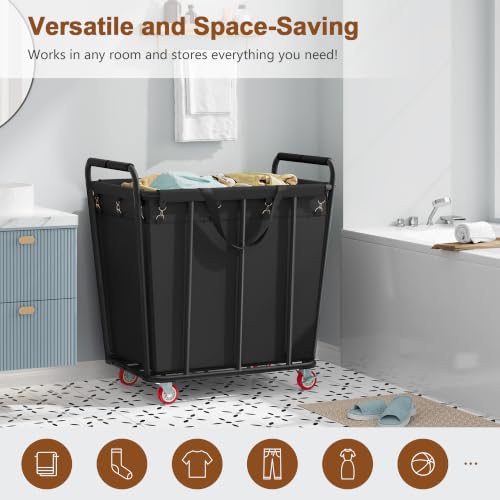 Hoctieon 400L Heavy Duty Laundry Cart with Wheels - Black Industrial Rolling Hamper