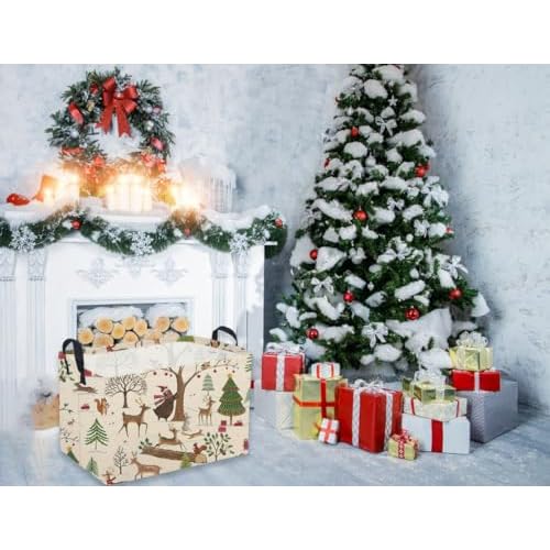 Sanjiaofeng Rectangular Christmas Basket Animal Storage Bins,Cute Storage Basket with Handles.Clothers,Books,Kid's Gifts Bins. (Animal Christmas)