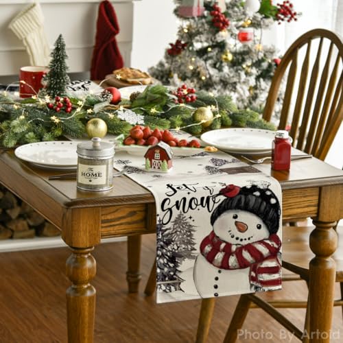 Artoid Mode Black Snowman Xmas Table Runner 13 x 108 Inch Holiday Home Decor