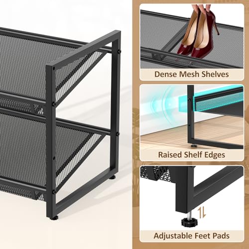 2-Tier Expandable Shoe Rack Organizer for Entryway & Closet – Adjustable, Durable Mesh for High Heels & Boots