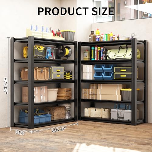 Heavy Duty Garage Shelving Unit - 72 Inch H, Black, 2500 lbs Capacity, Adjustable 5 Tiers, Metal Storage Racks for Workshop Basement Home Office