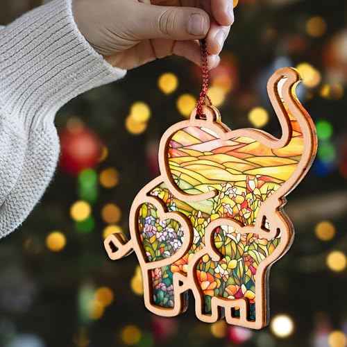 Elephant Gifts for Women, Suncatcher Ornament X Mothers Day Card with Envelopes, Best Friend Birthday Gift for Women, Mothersday Gifts for First Time Moms, Friends (Multi-Mom)