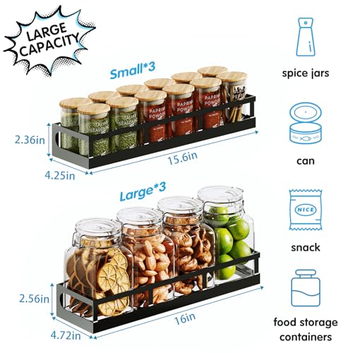 Wall-Mounted Spice Rack Organizer - 6-Tier Adjustable Shelves with Mixed Baskets - Black / 6x 4.6"D