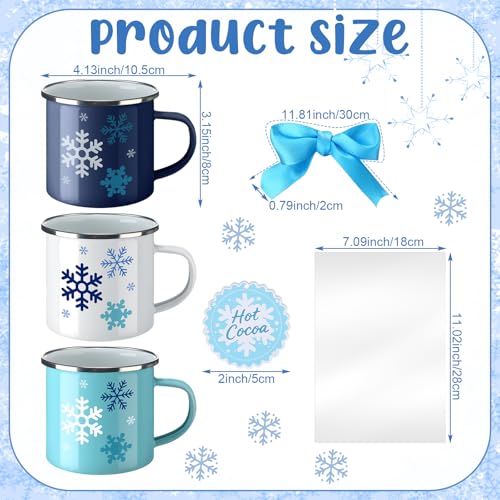 Baderke 6-Pack 11oz Enamel Snowflake Mugs Gift Set